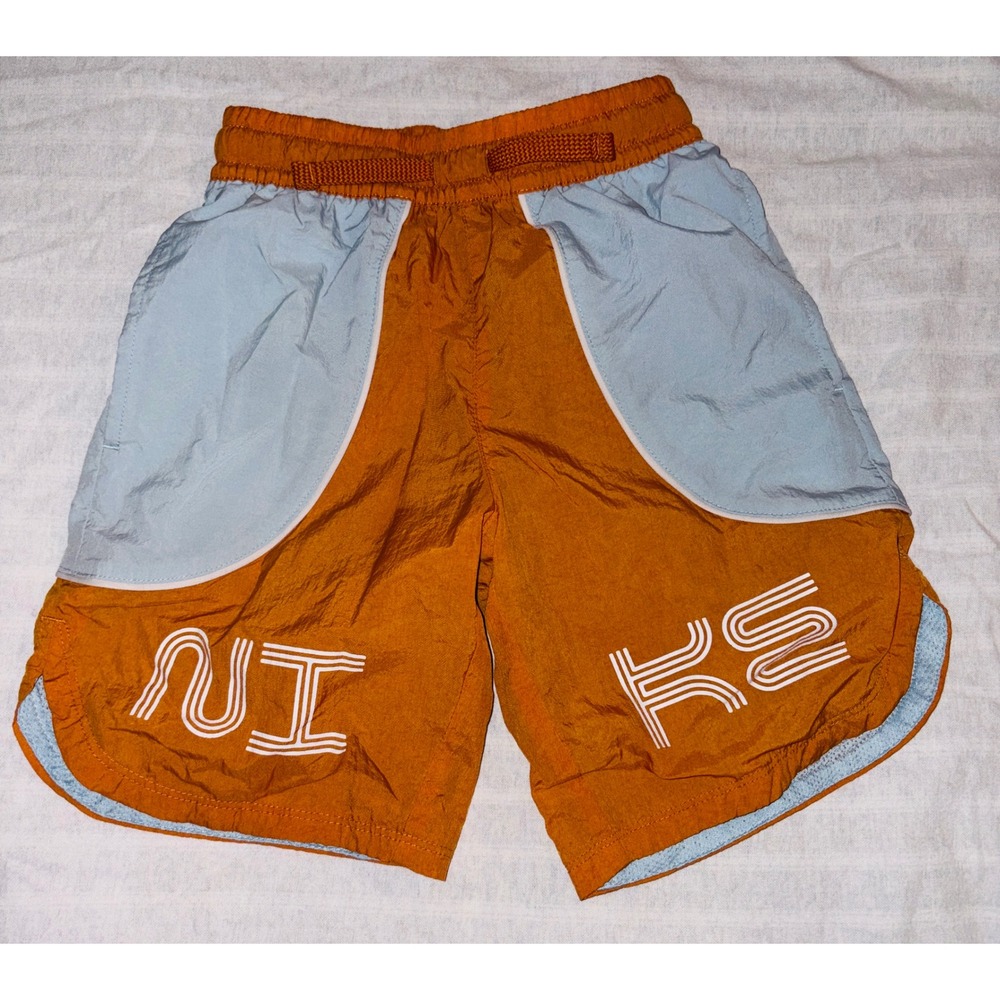 Vinntage NIKE Athletic Shorts Kids XS Orange  Mesh Lined Nylon Colorblock